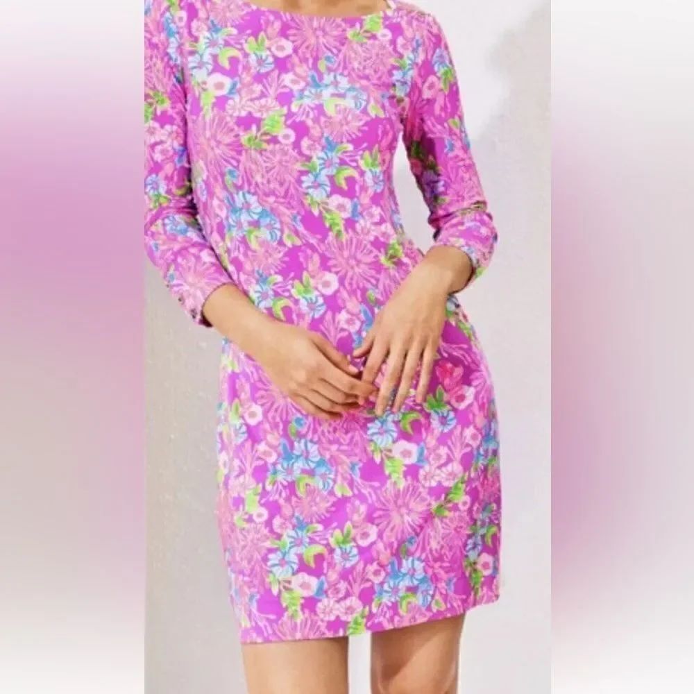 Lilly Pulitzer Small Sophie Dress Moms The World Boat Neck Strech Pink Dress